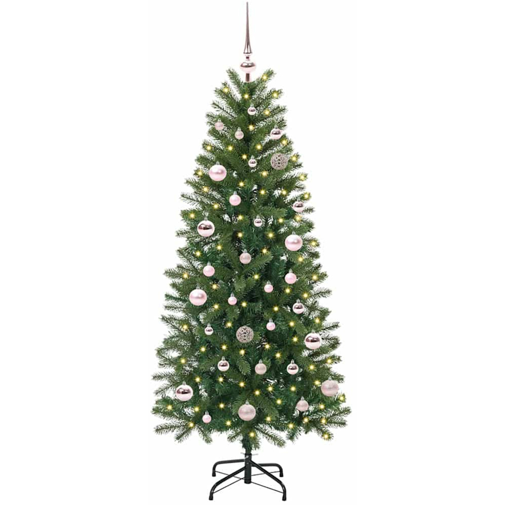 vidaXL Pre-Lit Pink Baubles Green Artificial Christmas Tree 5ft Image 1