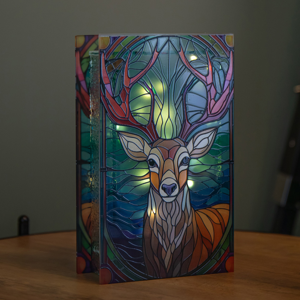 Samuel Alexander 50 Warm White LED Light Up Stag Scene Stained Glass Christmas Decoration 21cm Image 2