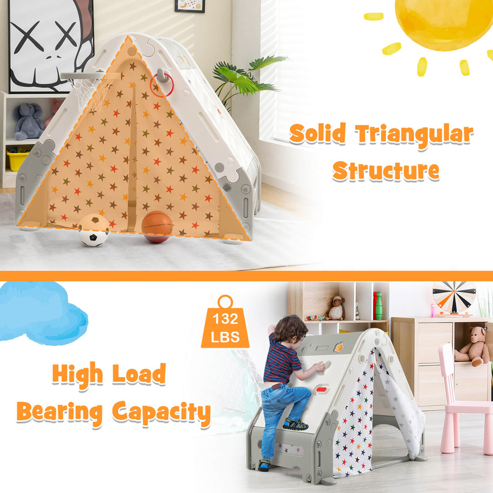Costway Grey Kids Climber Tent with White Board Image 8