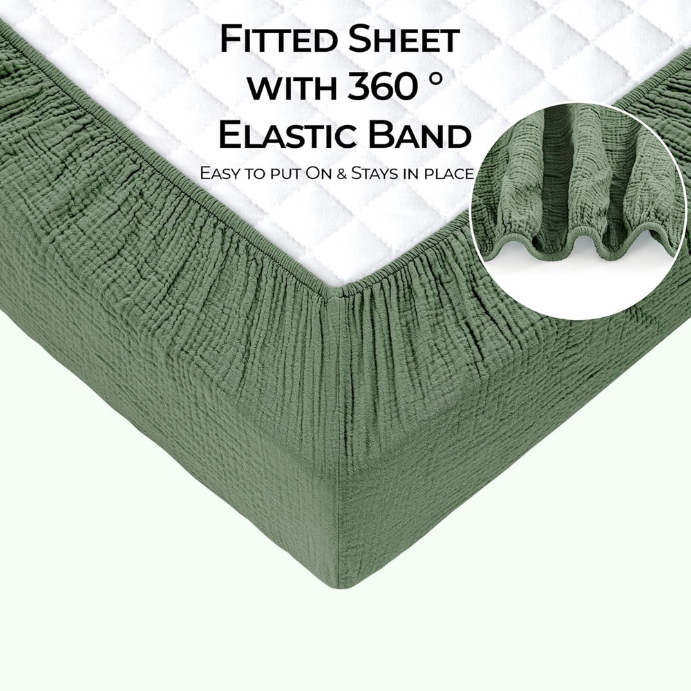 MHG Living Green Cotton Muslin Fitted Cot Bed Sheet 140 x 70cm 2 Pack Image 5