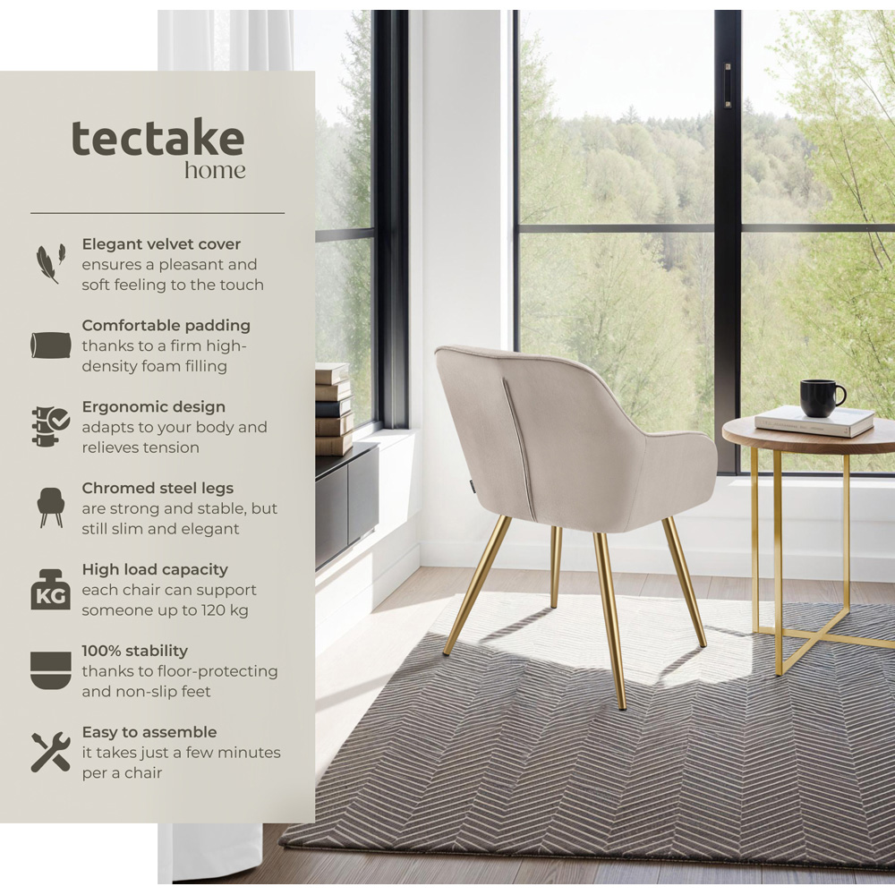 Tectake Marilyn Taupe and Gold Quilted Velvet Continuous Backrest Dining Chair Image 3