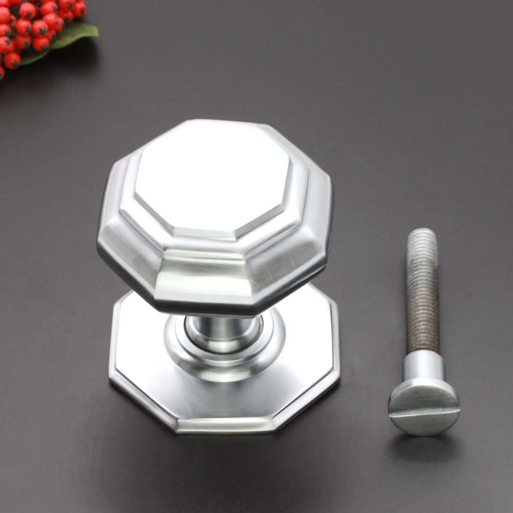Spira Brass Satin Chrome Octagonal Centre Door Knob Image 4