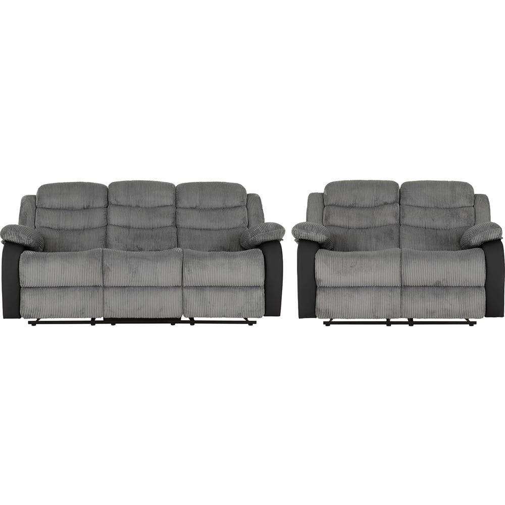 Seconique Roma 5 Seater Grey Cord Fabric and Black PU Sofa Set Image 3