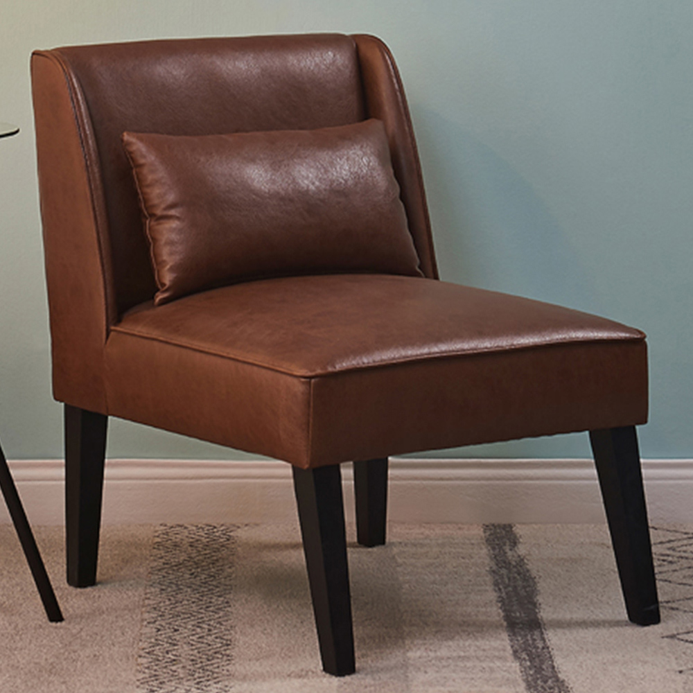 Teamson Home Marc Brown Leather Lounge Chair with Pillow Back Support Image 1