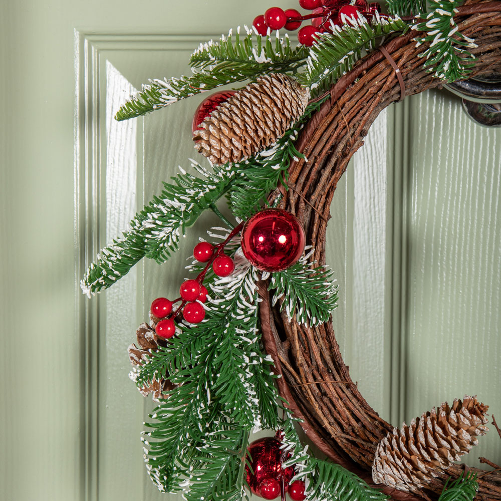 Samuel Alexander Pinecone Wreath with Red Berries and Baubles 50cm Image 3