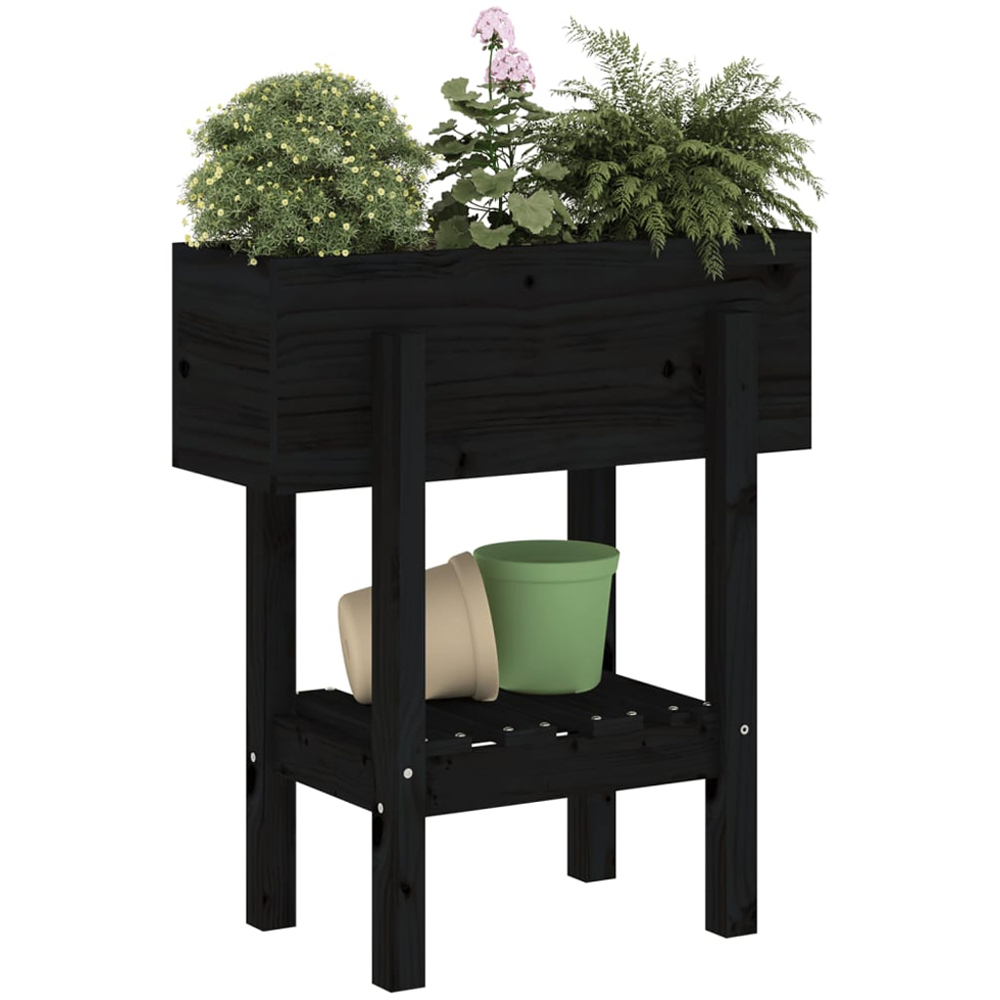vidaXL Black Pine Wood Garden Planter 69 x 30 x 62cm Image 2