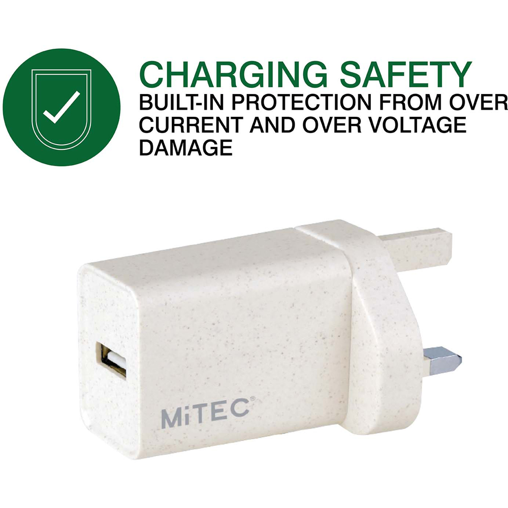 MiTEC Beige Bioplastics Universal 2A USB Mains Wall Charger Image 6