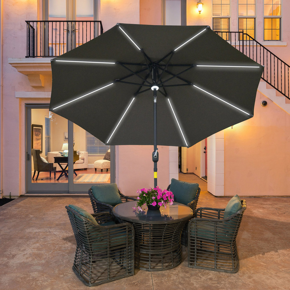 Outsunny Grey Solar LED Crank and Tilt Parasol 2.7m Image 2