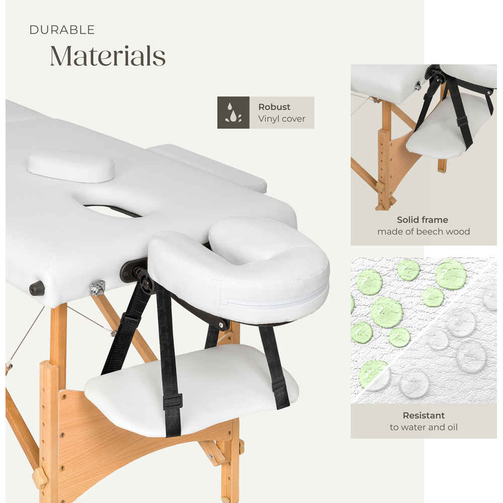 Massage Table - 2-zones with wooden frame, bolsters, carry bag, head and armrests - White Image 5
