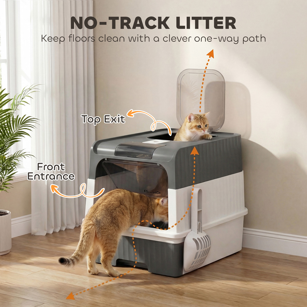 PawHut Grey Enclosed Cat Litter Box with Lid and Pull-Out Drawer Image 7