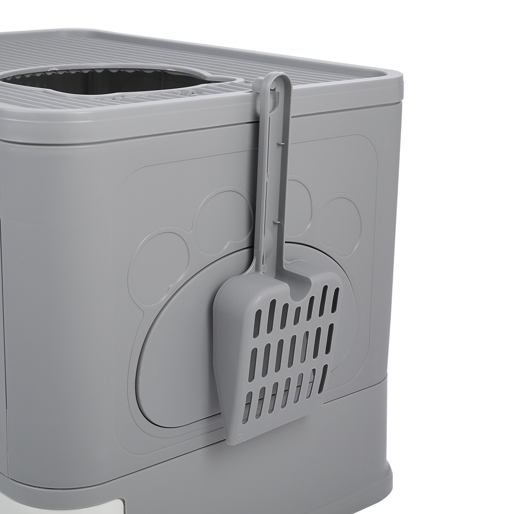 Living and Home Grey Airtight Foldable Cat Litter Box with Scoop Image 6