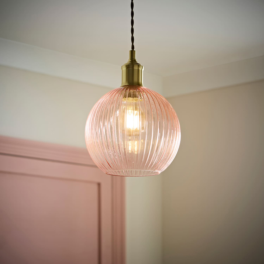 ValueLights Maddison Pink Ribbed Glass Easy Fit Ceiling Pendant Lamp Shade Image 6