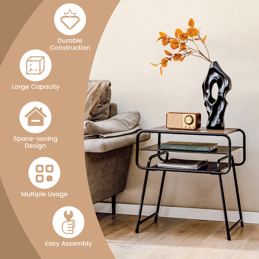 Costway 2 Shelf Brown Sofa Side Table Image 6