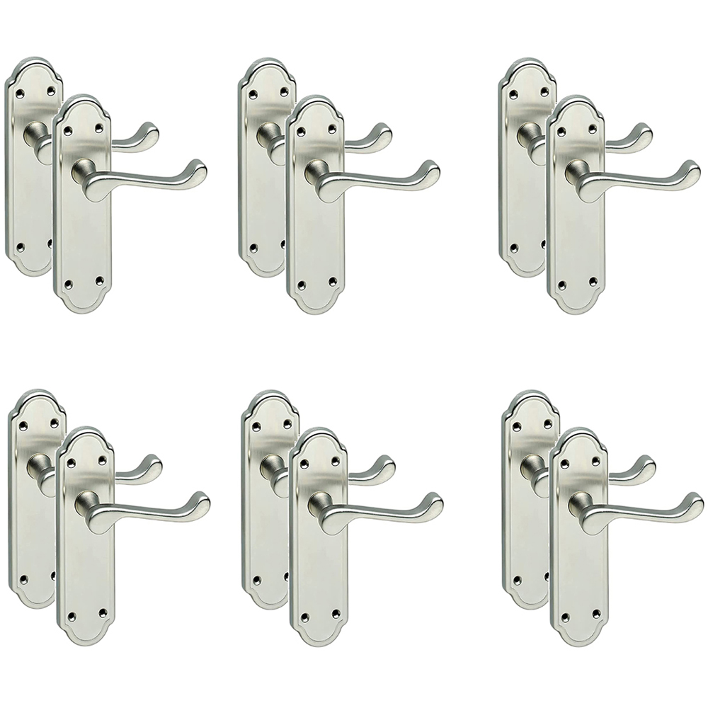 Golden Grace Satin Nickel Ashworth Victorian Latch Door Handle Set 6 Pack Image 1