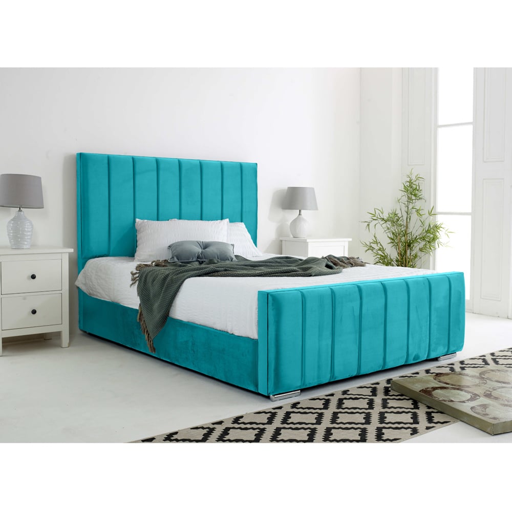 Eleganza Coraline Super King Size Teal Plush Velvet Bed Frame with Headboard and Footboard Image 3