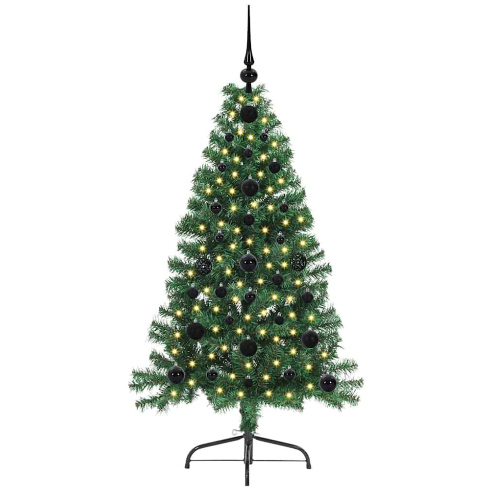 vidaXL Pre-Lit Black Baubles Green Artificial Christmas Tree 4ft Image 1