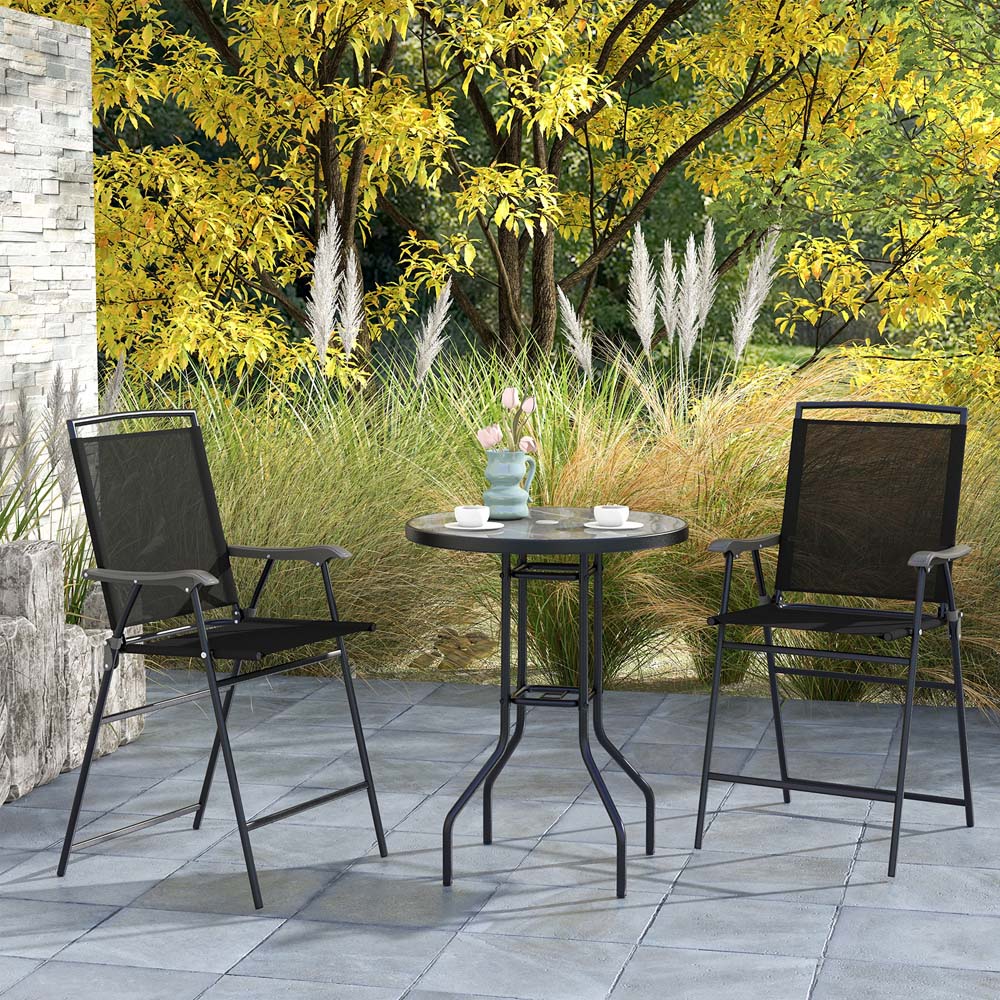 Costway 2 Seater Outdoor Bar Table and Chair Set with Umbrella Hole and Footrest Image 1