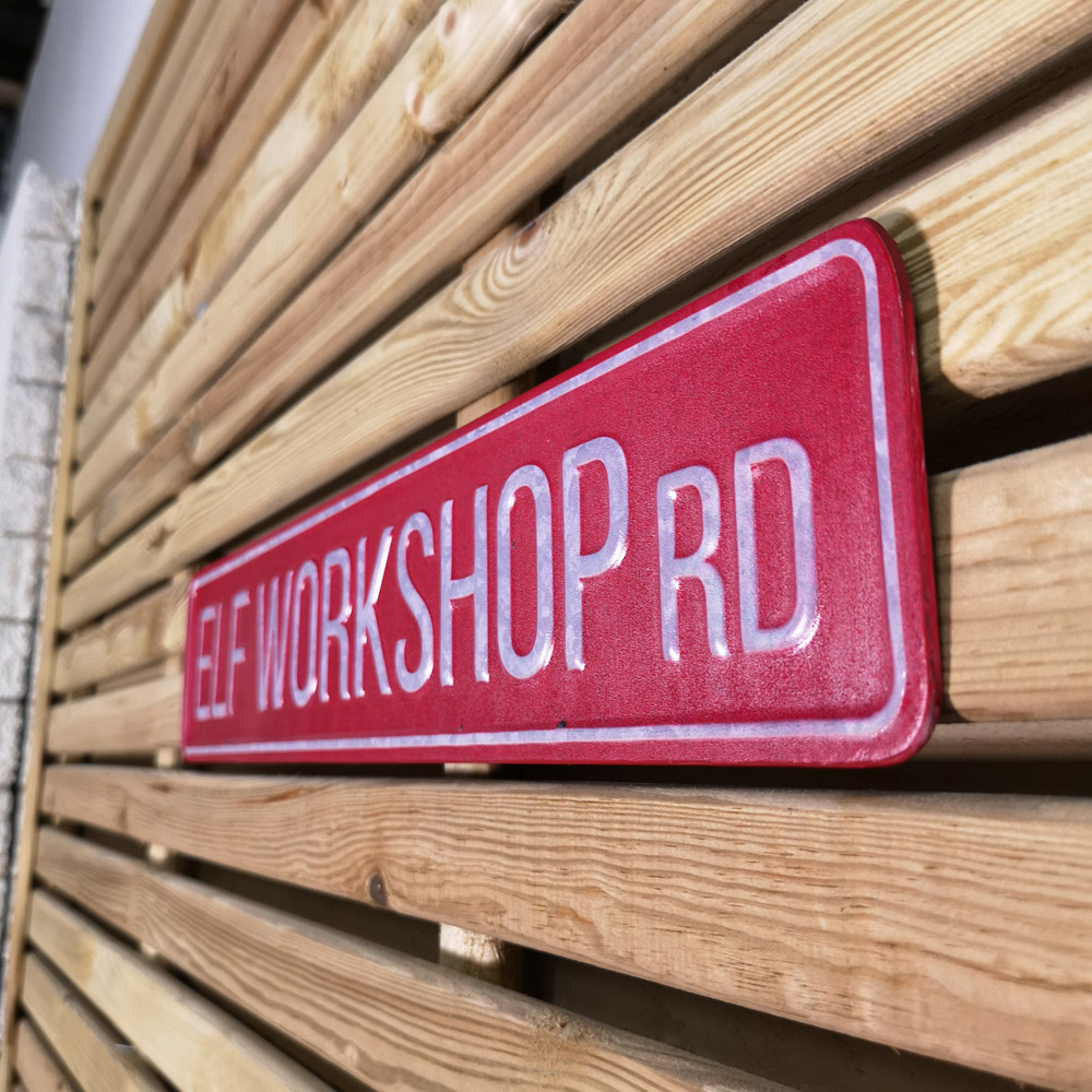 Samuel Alexander Red Metal Elf Workshop Road Sign Board 50cm Image 6