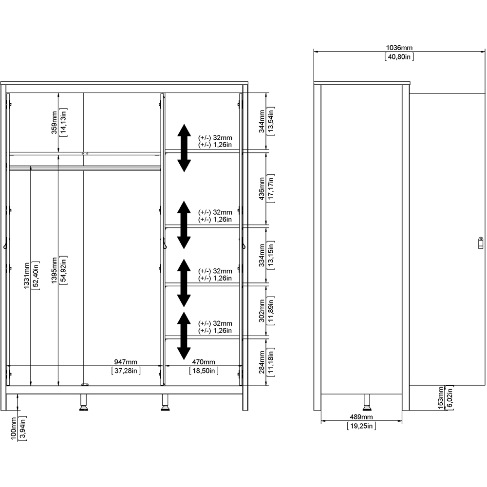Florence Barcelona 3 Door White Wardrobe Image 7