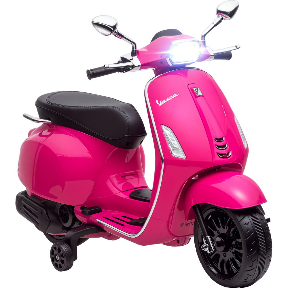 Tommy Toys Pink Vespa Licensed Kids Electric Bike with 2 Training Wheels 12V Image 1
