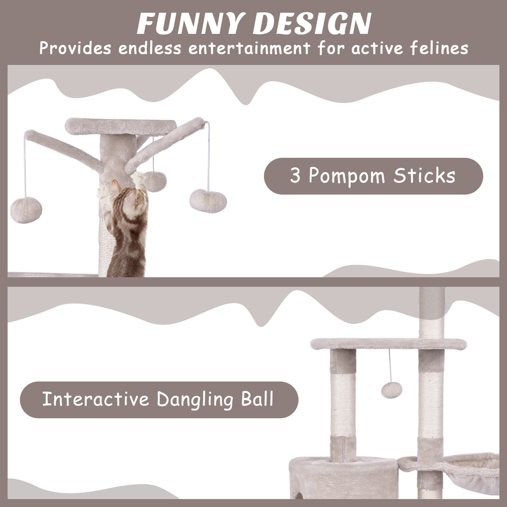 Costway Beige Cat Tree Tower with Scratching Sisal Post Image 7