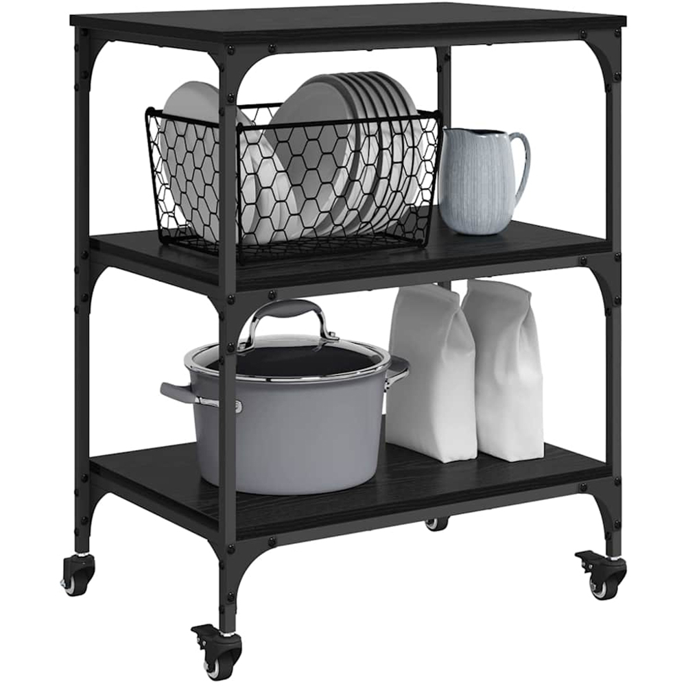 vidaXL 3 Shelf Black Oak Kitchen Trolley Image 3