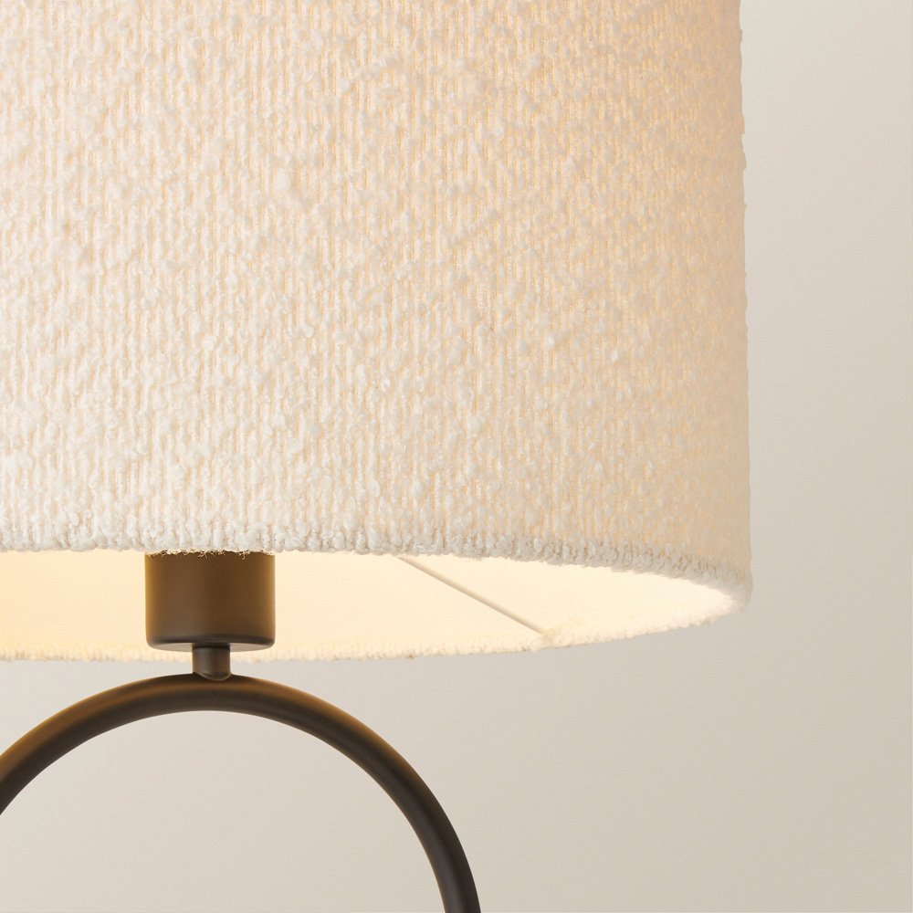 ValueLights Antonia Cream Boucle Drum Shade Matte Black Oval LED Table Lamp Image 3