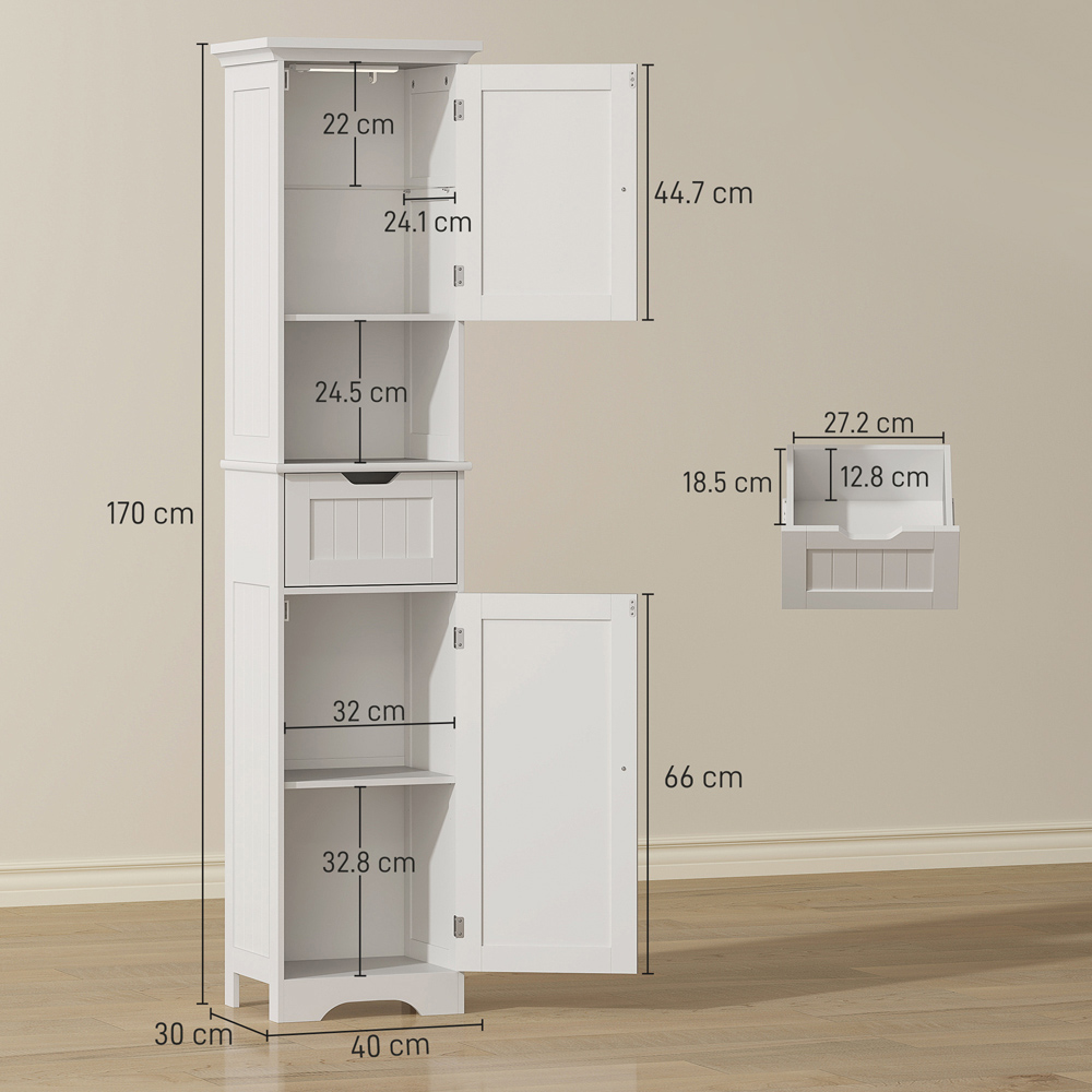 Portland 2 Door Single Drawer Single Shelf Tall Bathroom Storage Cabinet with LED Light Image 9