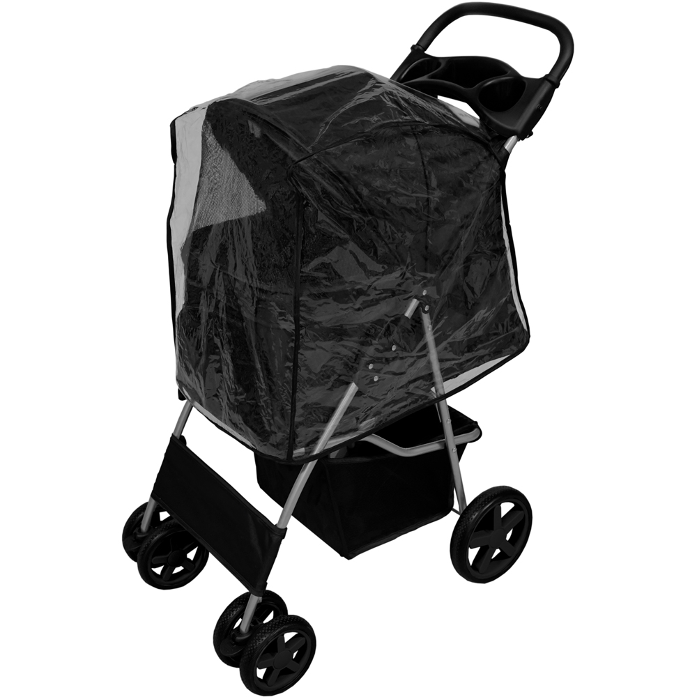 Monster Shop Black Pet Stroller with Rain Cover Image 3