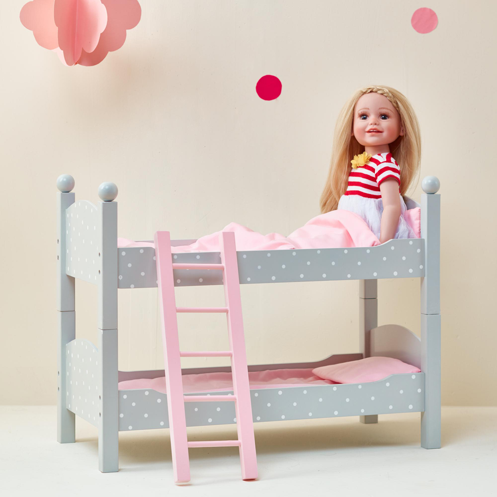 Teamson Kids Olivia's Little World Grey Polka Dots Doll Double Bunk Bed Image 6