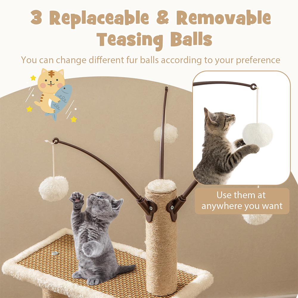 Costway Modern Cat Tower with Rattan Mat 80cm Image 7