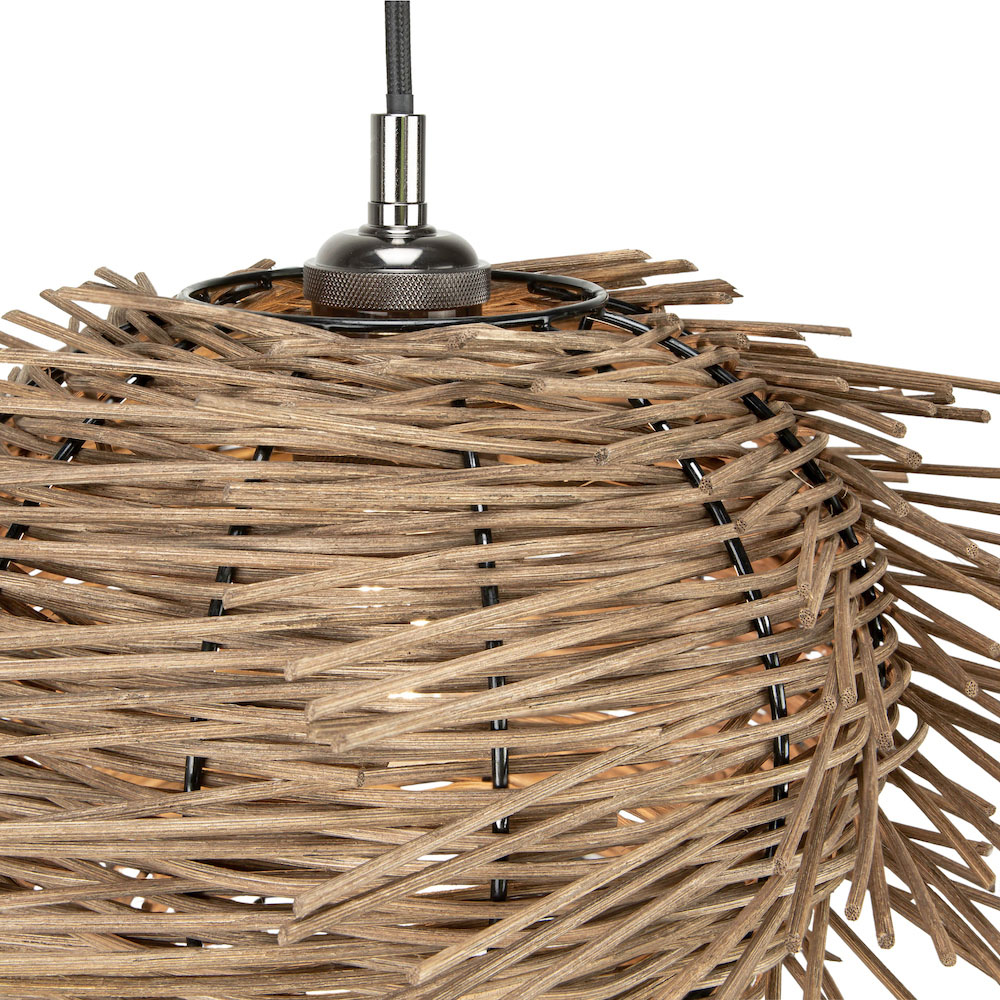 Happy Homewares Natural Brown Rattan Wicker Vintage Nest Pendant Shade Image 4
