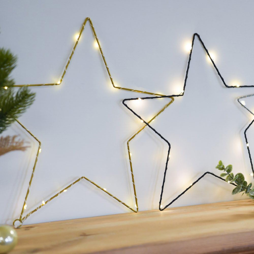 Thompson and Morgan Christmas Gift 15 Warm White LED Battery Operated Gold Star 2 Pack Image 3