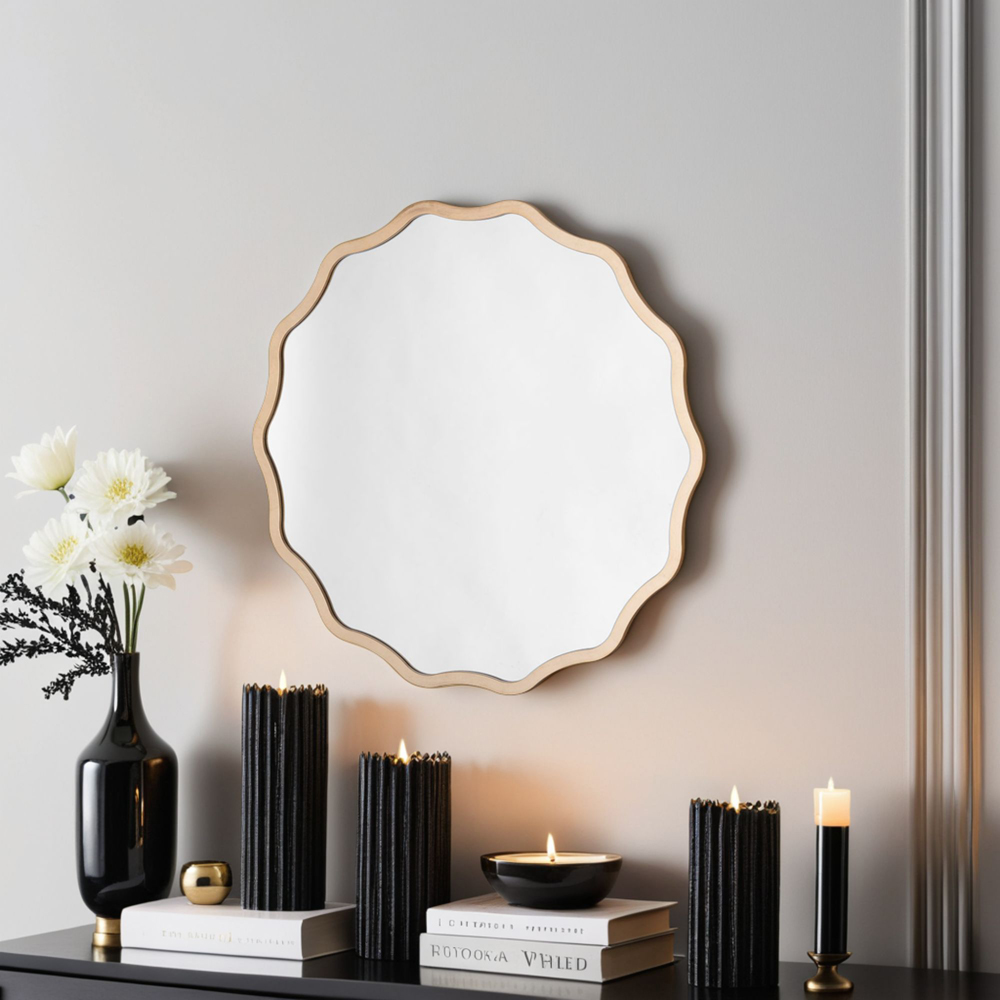 Yearn Wavy Gold Ripple Edged Round Mirror 40cm Image 2