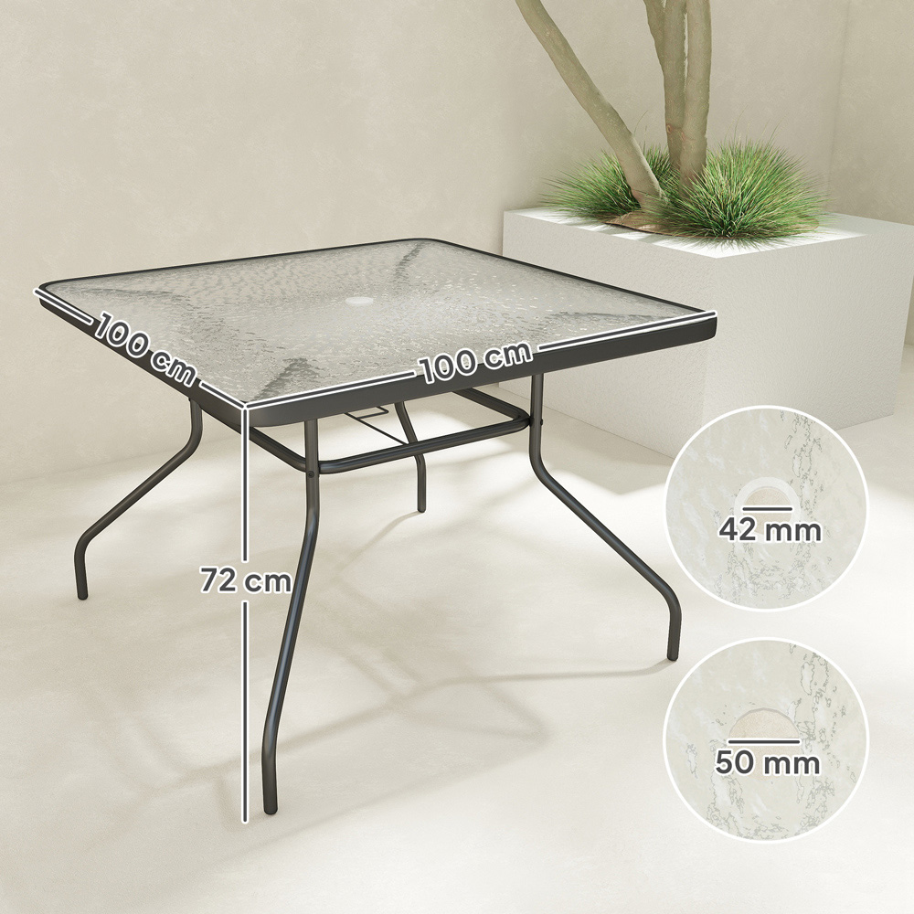 Outsunny 4 Seater Tempered Glass Garden Dining Table with Parasol Hole Image 9