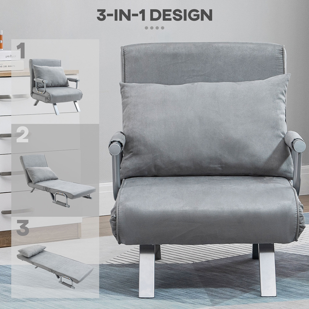 Portland Single Seater Light Grey Foldable Sofa Bed Image 6