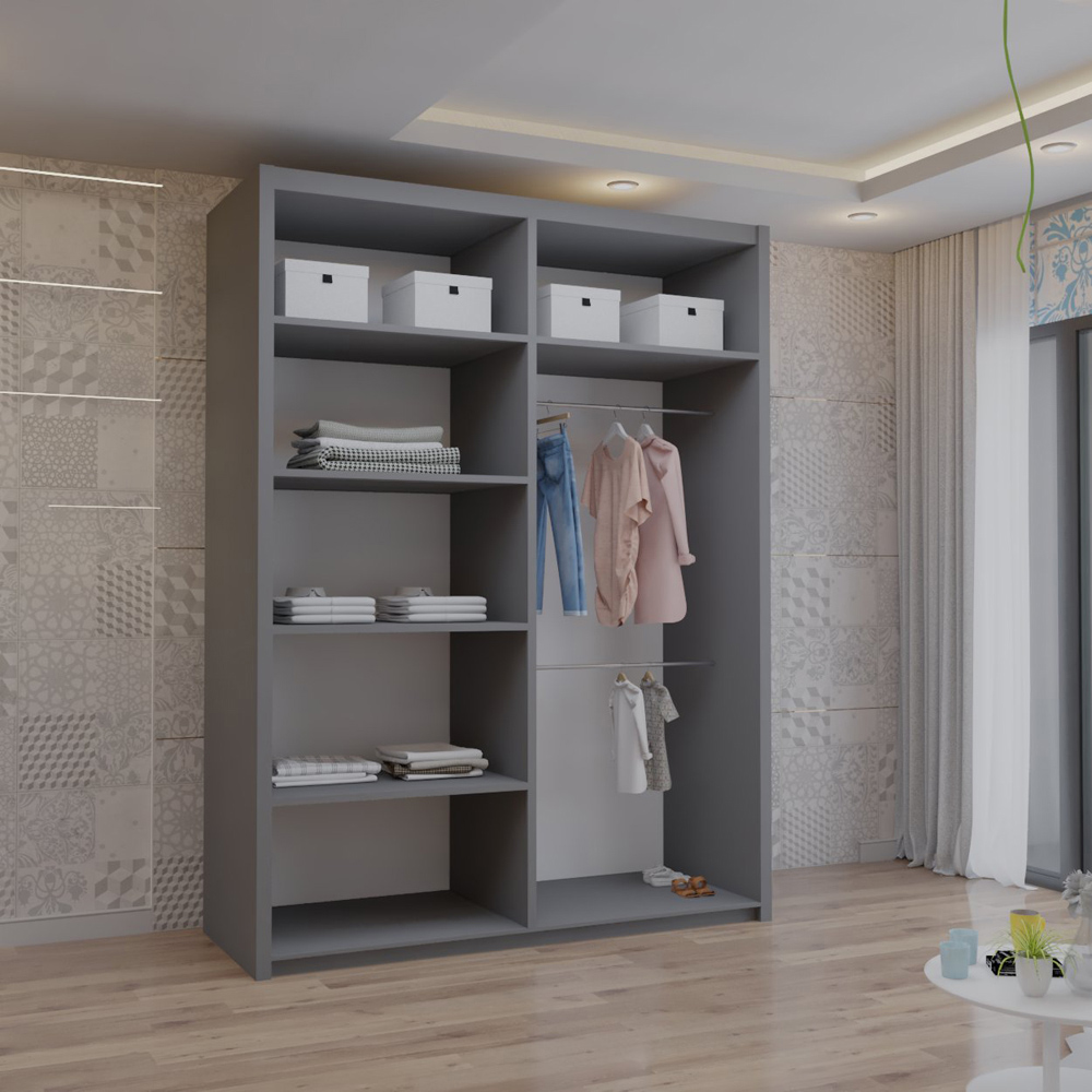 M N Furniture Venece 2 Door Grey Mirrored Sliding Wardrobe 150cm Image 3