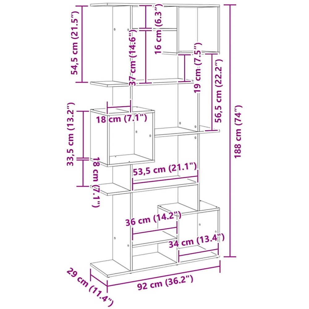 vidaXL 9 Shelf Artisian Oak Bookcase Image 9