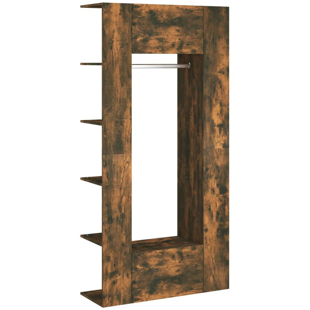 vidaXL 2 Door 6 Shelf Smoked Oak Hallway Cabinet with Rail Image 2