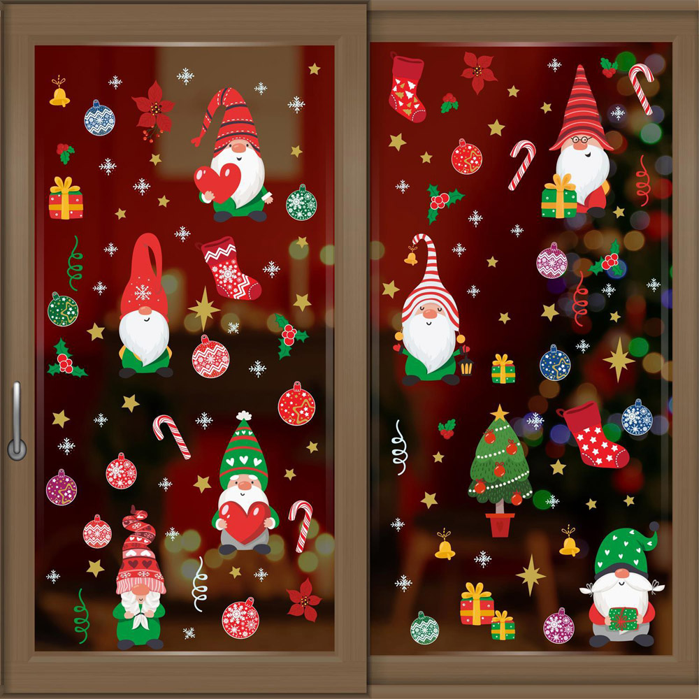 Walplus Christmas Gnomes and Colourful Baubles Double-Sided Window Stickers 117 Piece Image 1