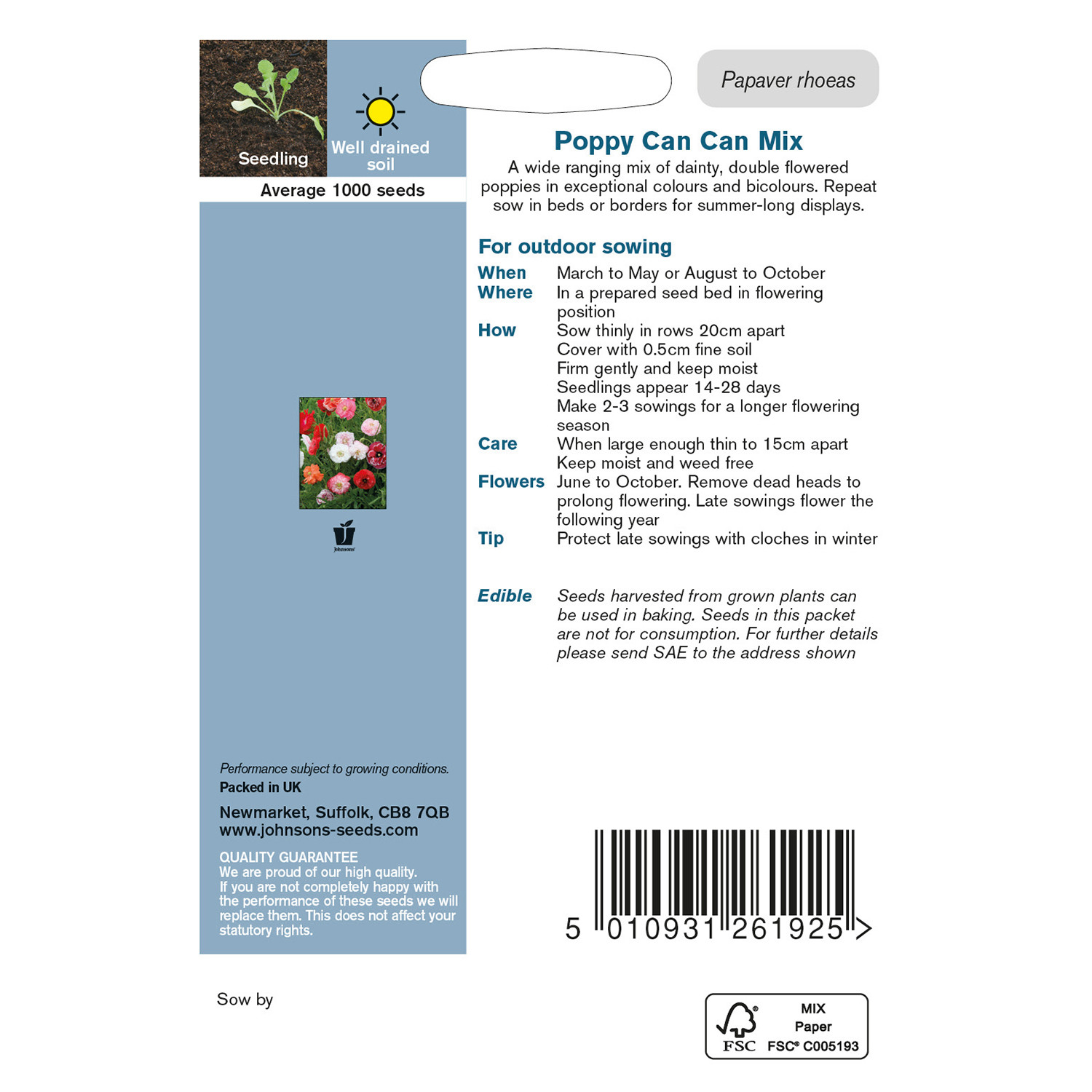 Johnsons Pack of Can Can Mix Poppy Seeds Image 2