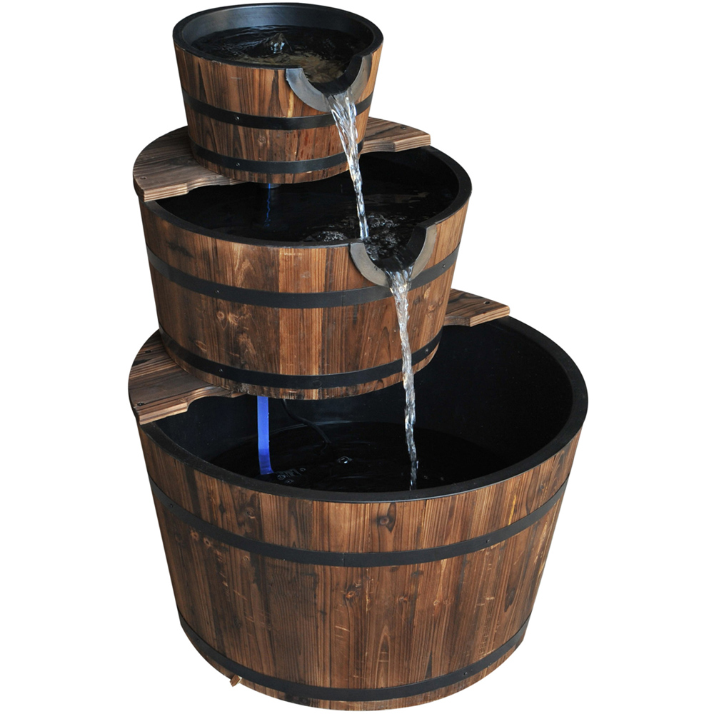 Outsunny 3 Tier Wooden Barrel Cascading Water Feature Image 1