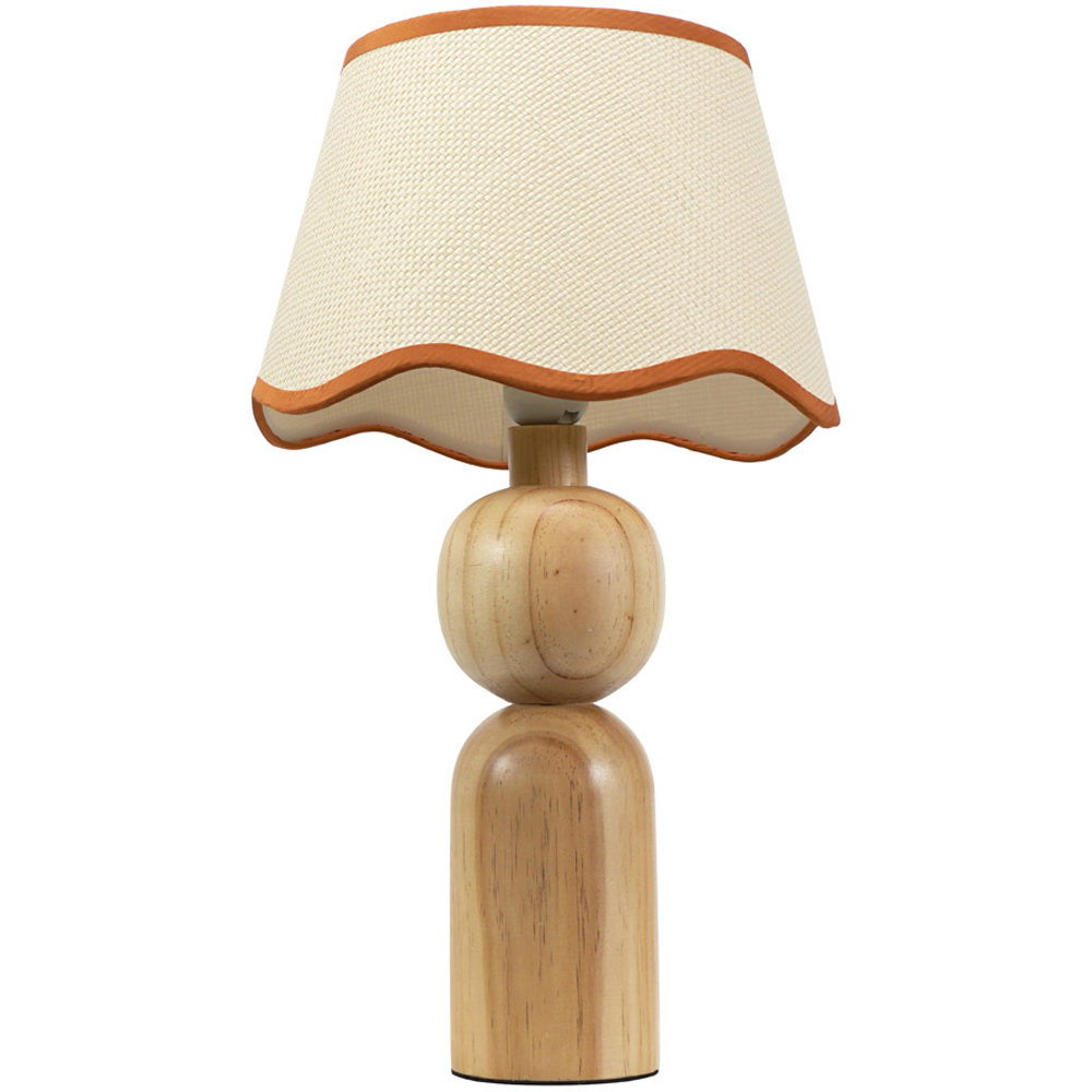 ValueLights Azalea Linen Scallop Rust Edge Shade Rustic Wooden LED Table Lamp Image 1