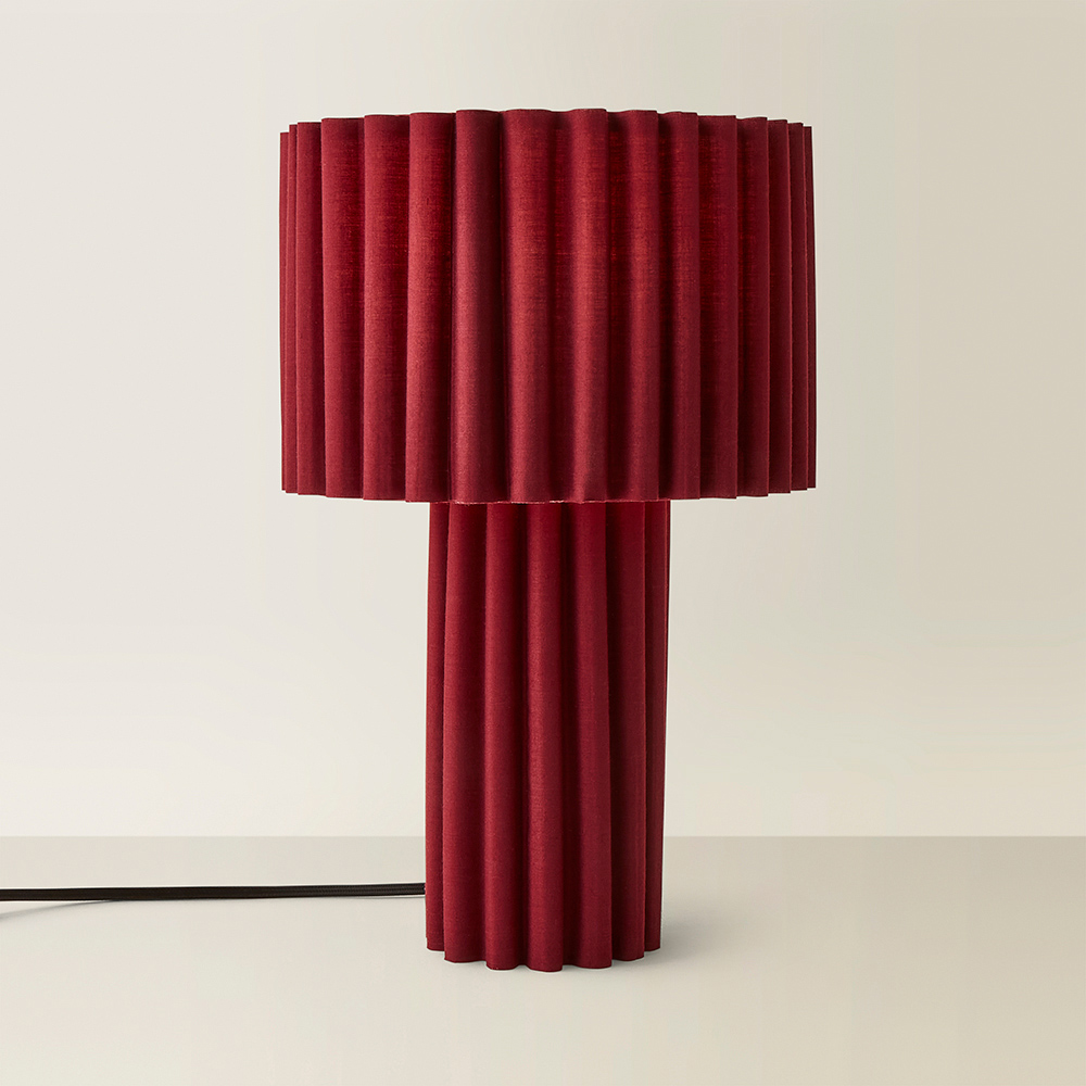 ValueLights Lenny Burgundy Wine Drum Lamp Shade Ribbed Full Fabric LED Table Lamp Image 5