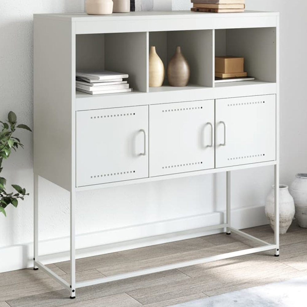 vidaXL 3 Door 3 Shelf White Steel Sideboard Image 1