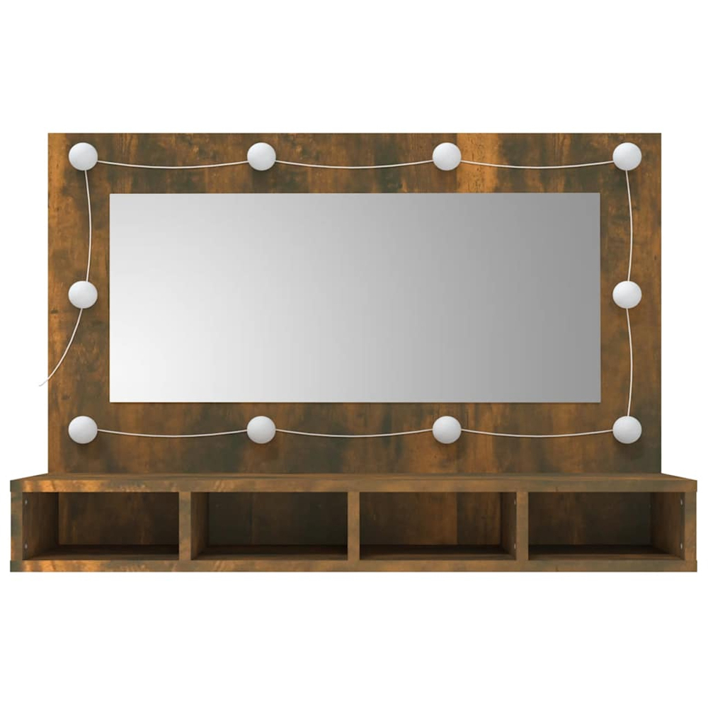 vidaXL 4 Open Shelf Smoked Oak LED Mirror Bathroom Cabinet Image 4