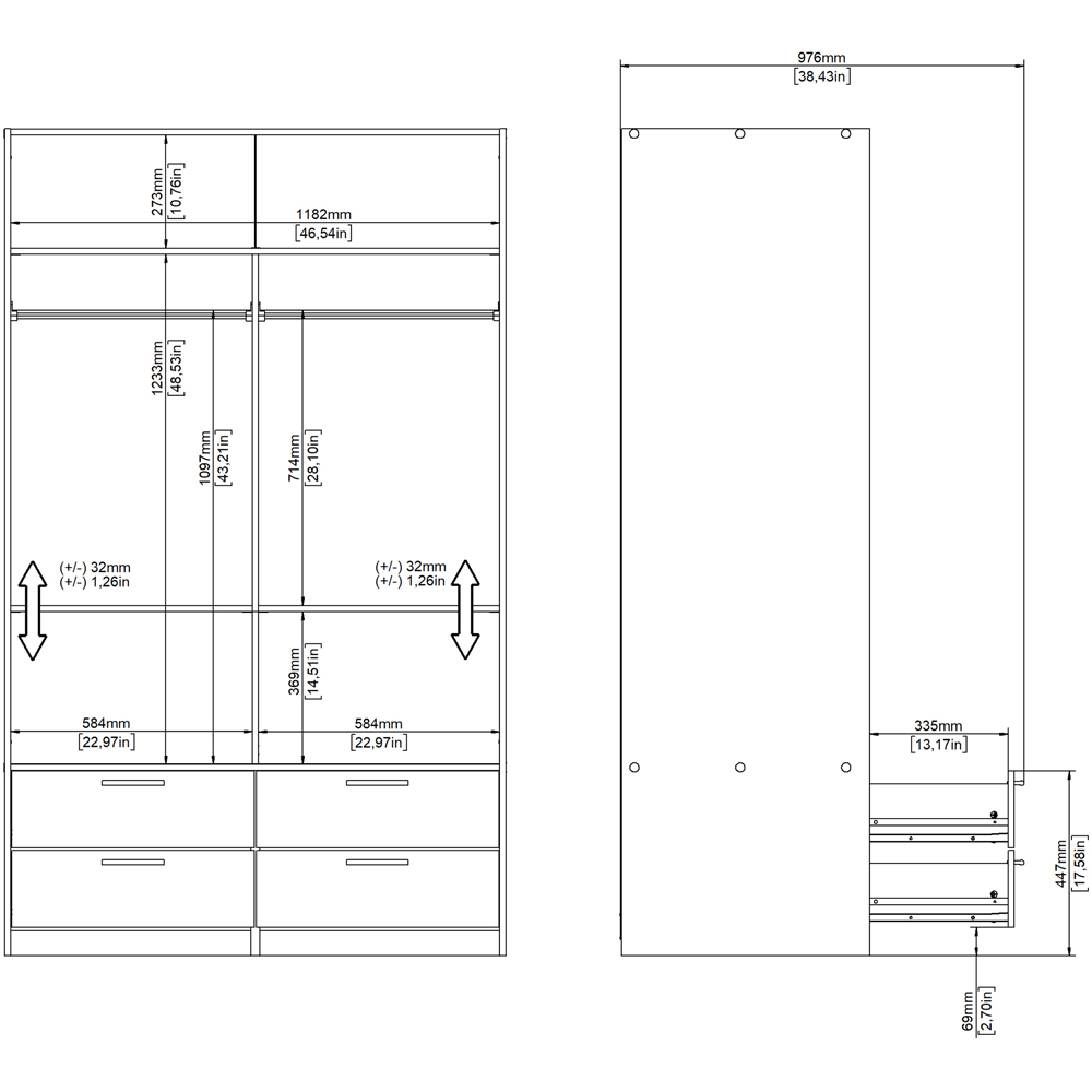 Florence Line 2 Sliding Door 4 Drawer White Wardrobe Image 8