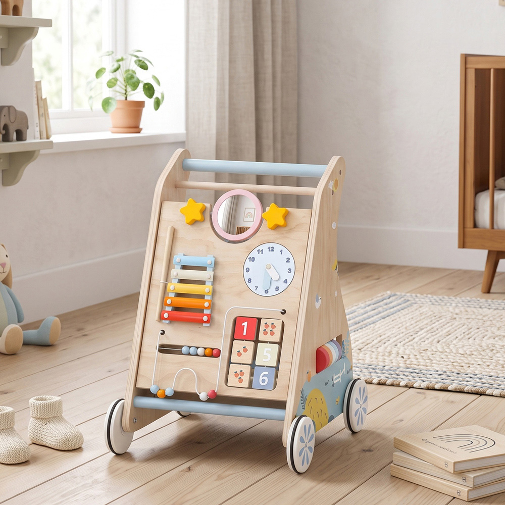 AIYAPLAY Wooden Baby Walker with Detachable Dual-Sided Activity Board Image 2