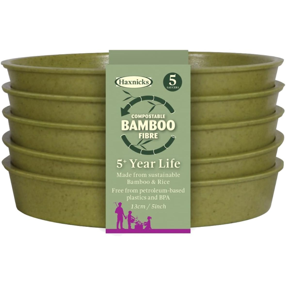 Garden Gear Sage Green Bamboo Pot with Saucer 13cm 5 Pack Image 3
