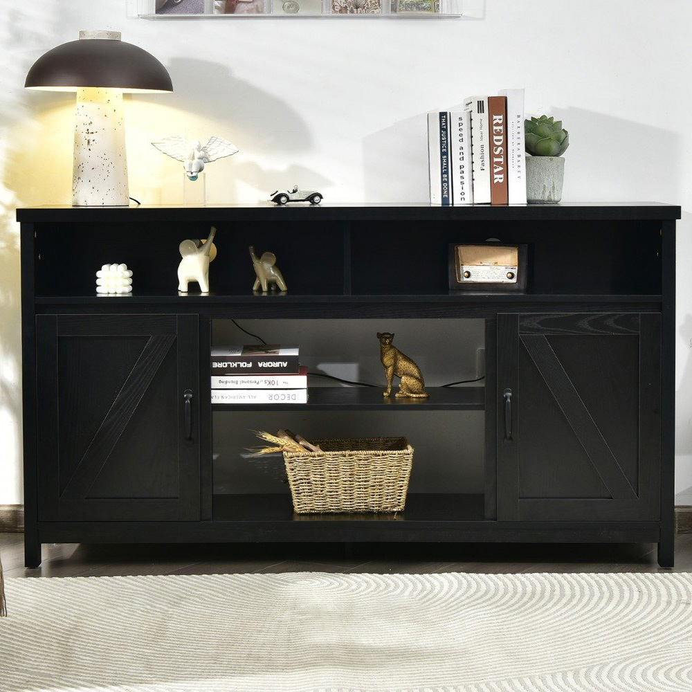 Costway Modern Farmhouse 2 Door Black TV Unit Image 1